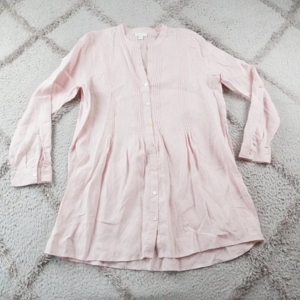 J. Jill Pink Pleated Long Sleeve Button Down
